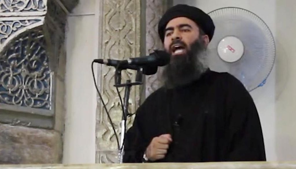 An image from a video posted on a militant website purports to be of Abu Bakr al-Baghdadi, the leader of the Islamic State group. (AP)