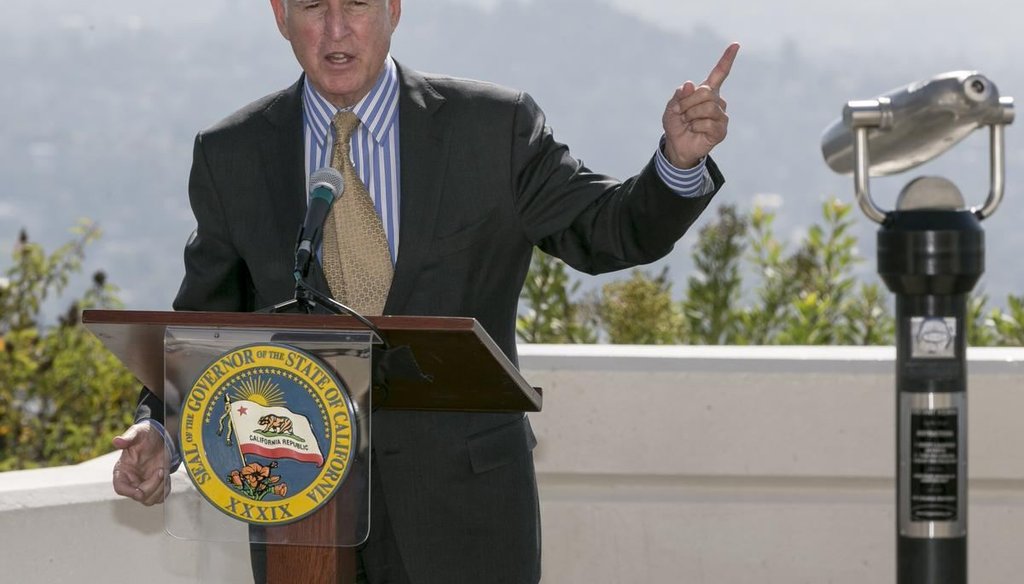 California Gov. Jerry Brown speaks before signing a bill to combat climate change on Oct. 7, 2015. (AP Photo)