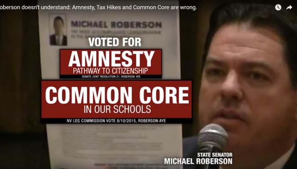 In a new television ad, Nevada congressional candidate Danny Tarkanian accuses state Sen. Michael Roberson of having "forced Common Core in Nevada schools."