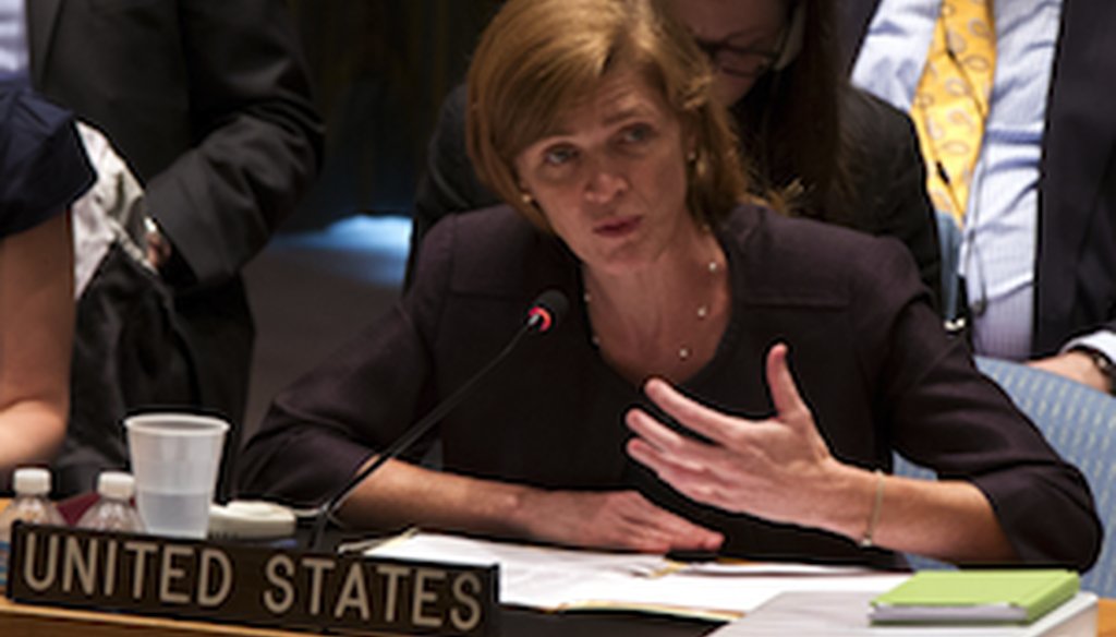 U.S. Ambassador to the United Nations Samantha Power addresses the U.N. Security Council on Aug. 6, 2013. (AP photo)