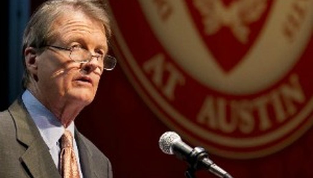 Bill Powers, president of the University of Texas at Austin, boasted about the university's number of PhDs awarded annually during his Sept. 27, 2012, "State of the University" address (Austin American-Statesman photo, Jay Janner).