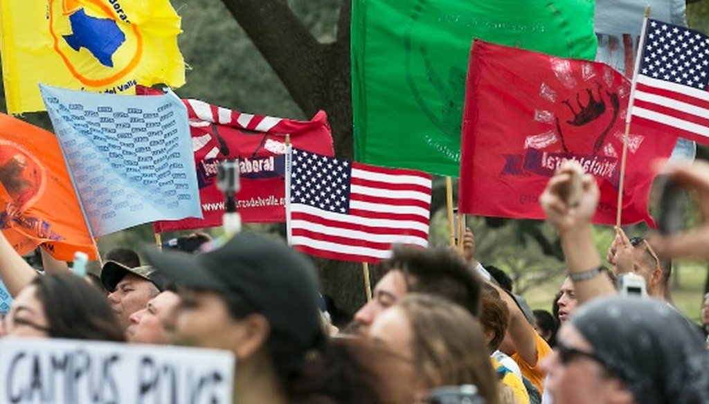 Hundreds of people marched in Austin on Feb. 28, 2017 against what participants described as the hate, xenophobia and nativism showing up in legislative priorities set by state leaders (Ralph Barrera, Austin American-Statesman).