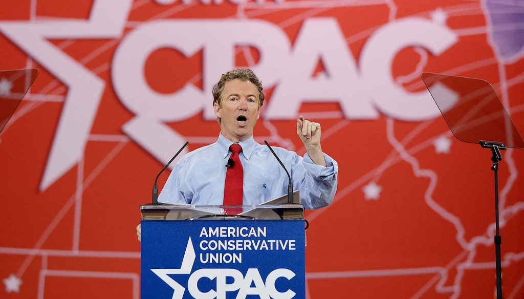 Sen. Rand Paul, R-Ky., speaks at the 42nd annual Conservative Political Action Conference (CPAC) Feb. 27, 2015 (AP Photo/Carolyn Kaster, File)