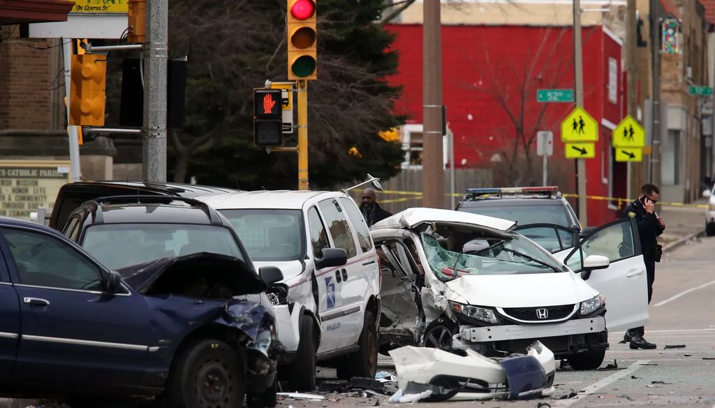A man wanted in a homicide case in North Dakota fled law enforcement in Milwaukee on April 3, 2020 and crashed into another vehicle, killing a woman and critically injuring a man. Angela Peterson / Milwaukee Journals Sentinel