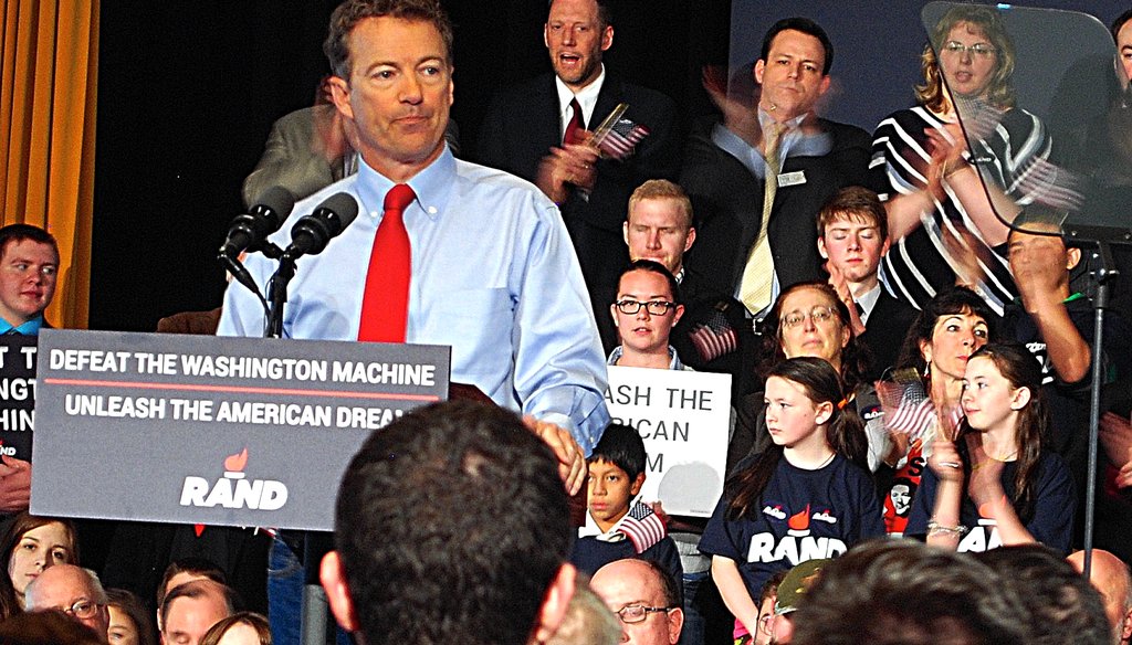 U.S. Sen. Rand Paul, R-Kentucky, spoke at Milford Town Hall in his first trip to New Hampshire since announcing his candidacy for president. Photo by NICK REID 