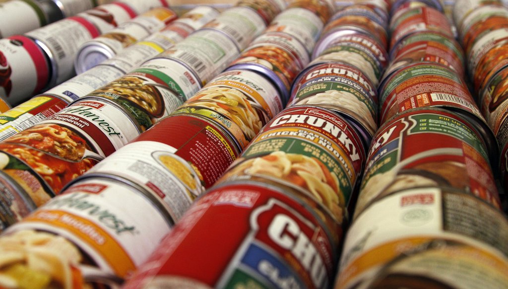 Cans of soup are lined up in the pantry as volunteers sort the items for delivery. (Tampa Bay Times file, 2010)