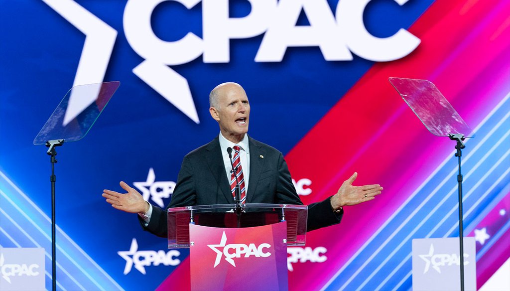 Sen. Rick Scott, R-Fla., speaks March 2, 2023, during the Conservative Political Action Conference, CPAC 2023, at the National Harbor, in Oxon Hill, Md. (AP)