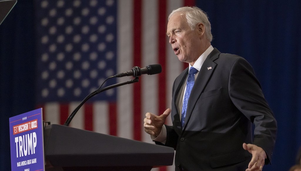 Sen. Ron Johnson, R-Wis. speaks April 2, 2024, at a rally for former President Donald Trump on in Green Bay, Wis. (AP)