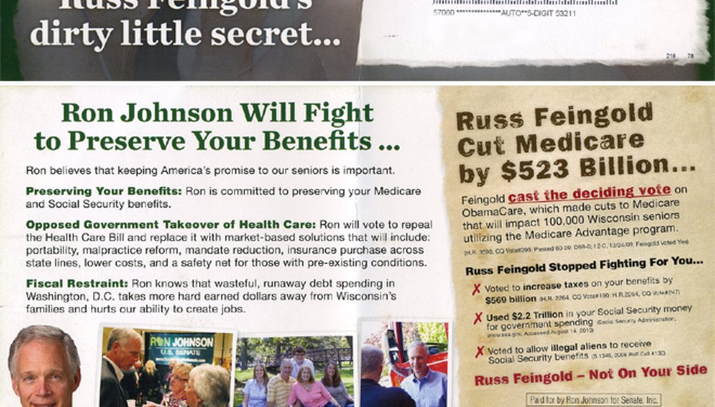Republican Ron Johnson attacked Democratic Sen. Russ Feingold on Medicare in this mailing.