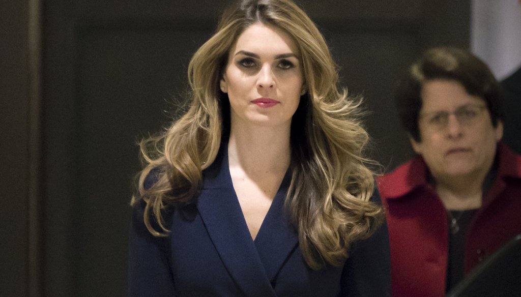 In this Feb. 27 2018 photo, White House Communications Director Hope Hicks, one of President Trump's closest aides and advisers, arrives to meet behind closed doors with the House Intelligence Committee, at the Capitol. (AP Photo/J. Scott App
