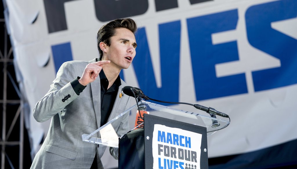 David Hogg, a survivor of the mass shooting at Marjory Stoneman Douglas High School in Parkland, Fla., speaks during the "March for Our Lives" rally in support of gun control in Washington on March 24, 2018. (AP Photo/Andrew Harnik)