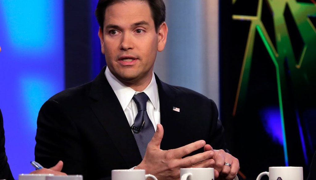 Sen. Marco Rubio, R-Fla, appears on Fox News’ "The Five" March 30, 2015. (AP Photo/Richard Drew) 