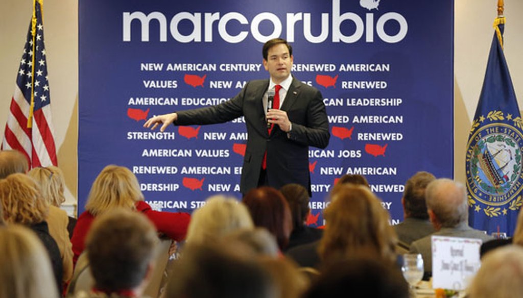 Sen. Marco Rubio speaks at the Seacoast Republican Women Holiday Luncheon on Dec. 4, 2015, in Greenland, N.H. (AP photo)