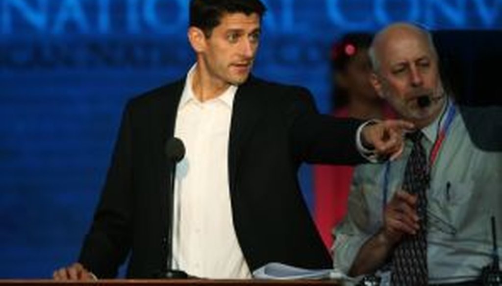Paul Ryan goes through a sound check on Wednesday ahead of his speech accepting the vice presidential nomination at the Republican National Convention.