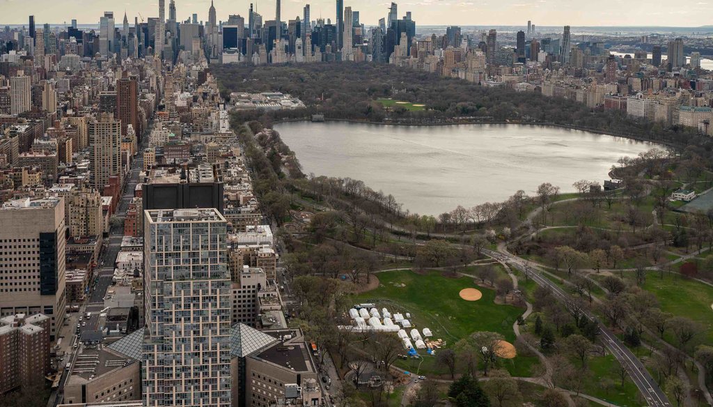 A field hospital comprising 14 tents operated from April 1 to May 5, 2020, in New York's Central Park to treat coronavirus patients transferred from Mount Sinai hospitals. (Samaritan's Purse)