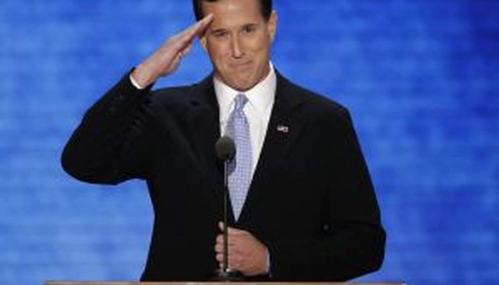 Rick Santorum spoke on opening night of the Republican National Convention in Tampa.