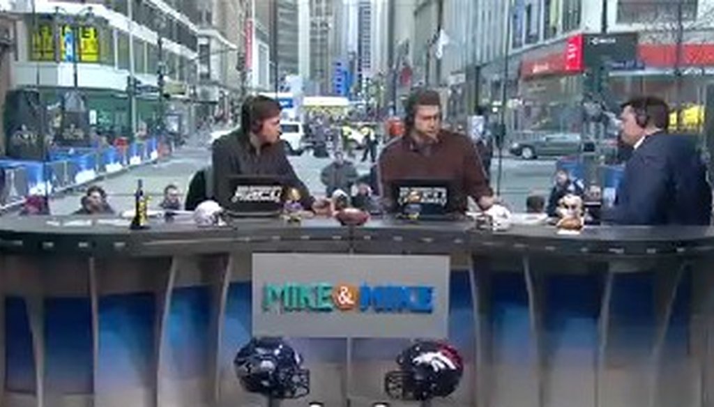 Mark Schlereth talks on the set of "Mike and Mike" on Jan. 27, 2014.
