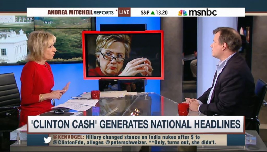 NBC's Andrea Mitchell interviews "Clinton Cash" author Peter Schweizer on May 1, 2015.
