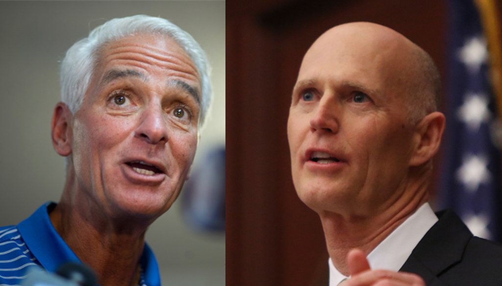 Charlie Crist, left, and Rick Scott have traded barbs on the airwaves. (AP, Times file photos)