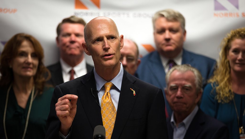 Gov. Rick Scott speaks at a news conference in Naples on March 27, 2015. (AP photo)