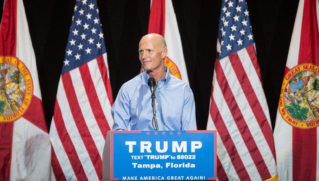Florida Go. Rick Scott speaks on behalf of Donald Trump at a Trump campaign rally at the Tampa Convention Center in June 2016. (Times file photo)