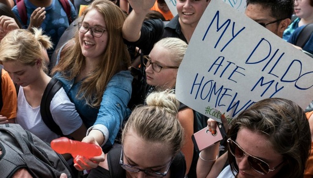 Could you get a citation for bringing a dildo to class? Iffy. In this August 2016 photo, University of Texas students protest a law allowing concealed handguns in campus buildings (Rodolfo Gonzalez, Austin American-Statesman).