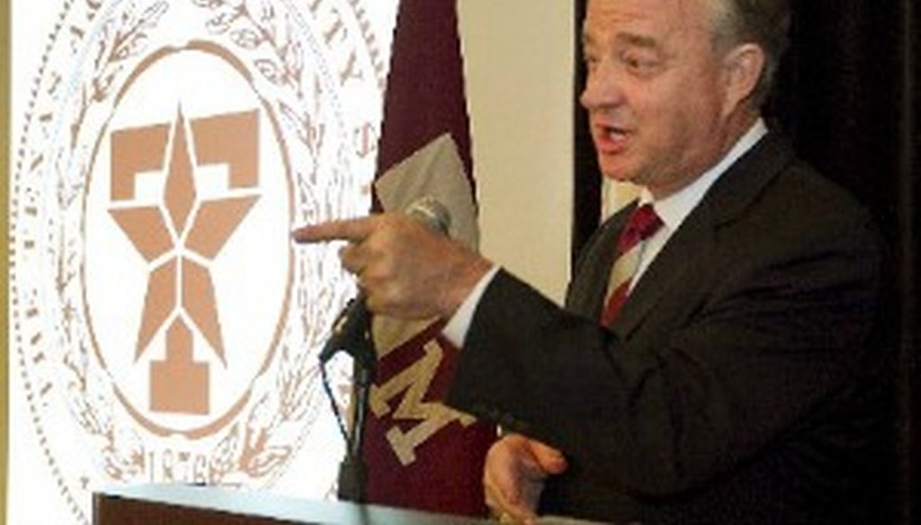 Chancellor John Sharp of the Texas A&M University System talks about the placement of a biosecurity center at A&M, June 18, 2012 (Austin American-Statesman: Ralph Barrera).