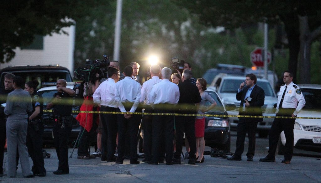 Milwaukee Police Chief Edward Flynn answers media questions on after an 11-year-old girl was critically injured after being shot shortly before 7 p.m. May 21 Wednesday on a school playground. JS photo.