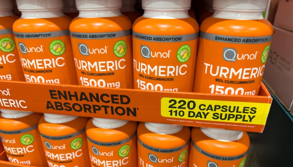 Turmeric supplement bottles on display in Los Angeles, California. (Shutterstock)