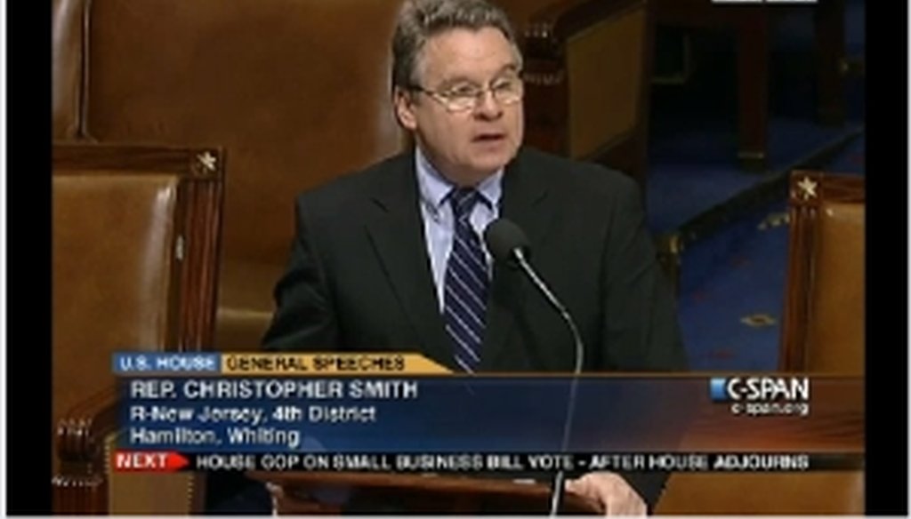 U.S. Rep. Chris Smith (R-4th Dist.) delivers a speech on the House floor on March 8.