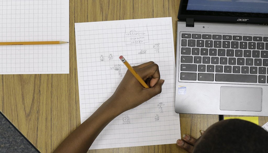 A student at Annapolis Middle School in Annapolis, Md., works on math equations during a test, in this Feb. 15, 2015, file photo. (AP)