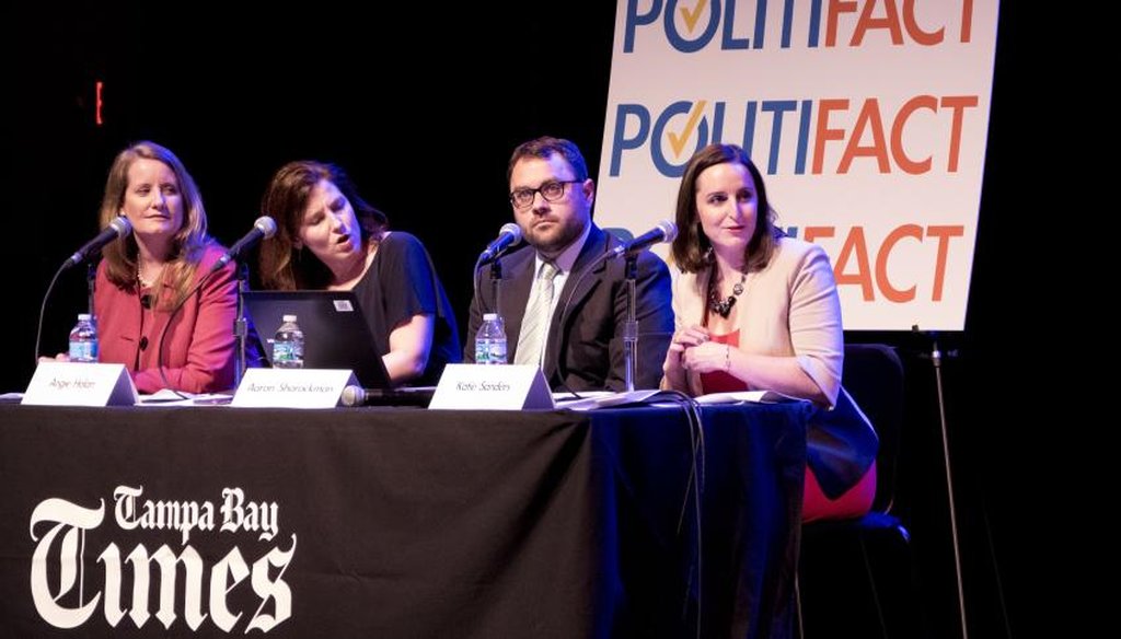 The staff of PolitiFact speaking at an event in St. Petersburg, Fla., in March 2016. (Boyzell Hosey/Tampa Bay Times)