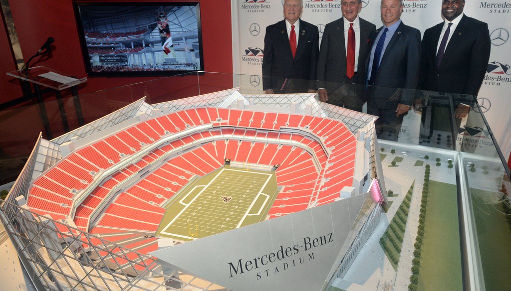 Officials gather to announce namiing rights deal and Mercedes-Benz Stadium