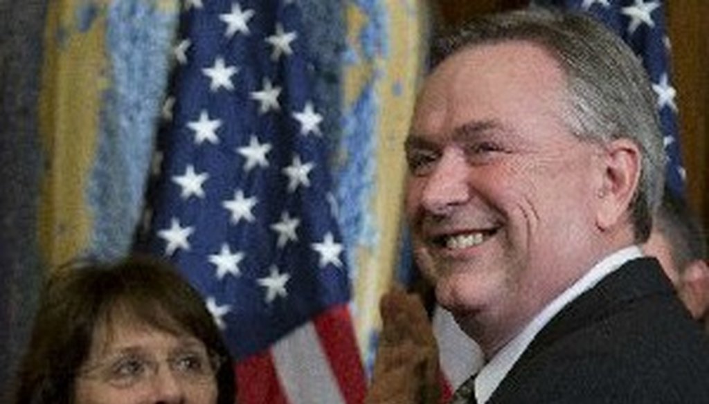 Steve Stockman, shown here at his swearing-in in January, recently aired a claim about a treaty mandating an international gun registry (Associated Press photo).