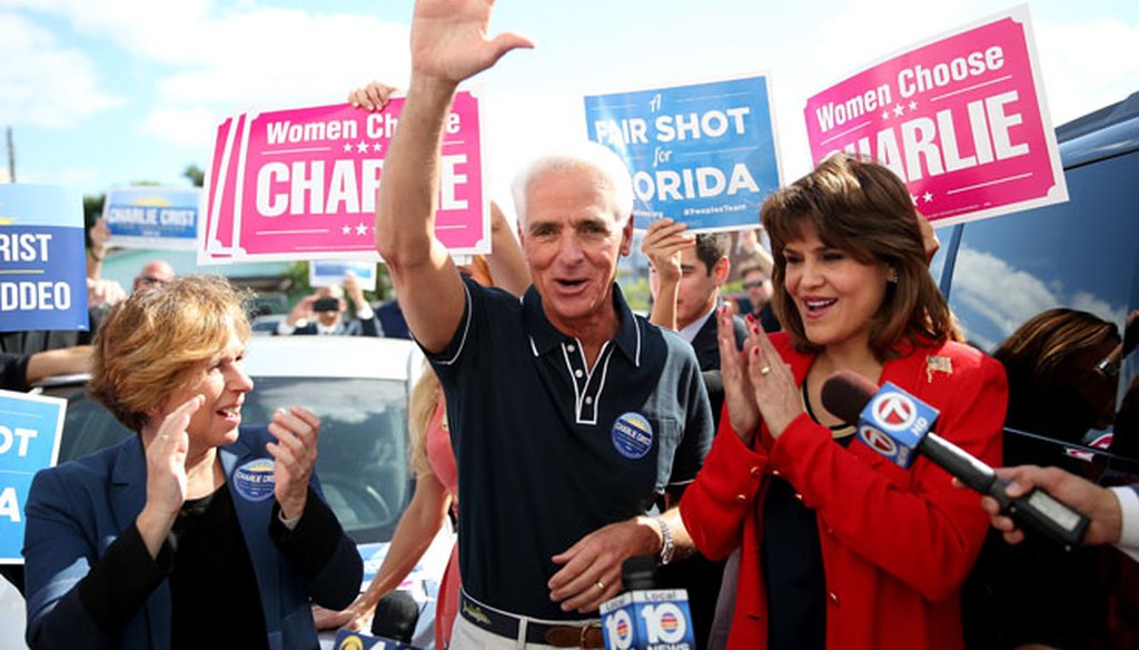 Annette Taddeo, right, campaigned for lieutenant governor with Democratic gubernatorial candidate Charlie Crist in Miami on Nov. 3, 2014. (Getty Images photo)