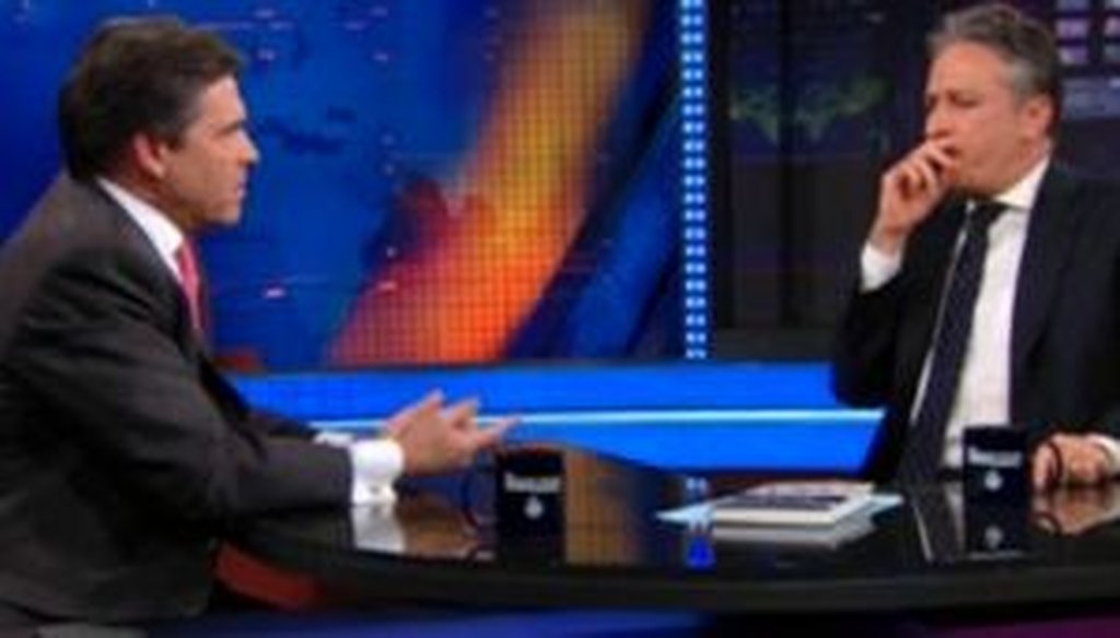 Screen grab of Gov. Rick Perry on The Daily Show on Nov. 8, 2010