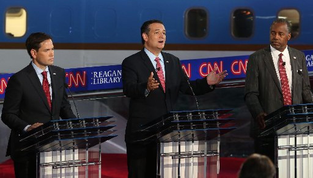 Ted Cruz of Texas had a few moments in the 11-candidate debate in California Sept. 16, 2015 (Getty Images photo).