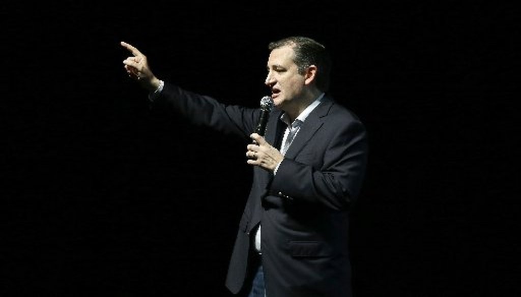 Texan Ted Cruz, the first-term senator, speaks at a Dallas night club Monday Feb. 29, 2016 (Photo, The Associated Press).