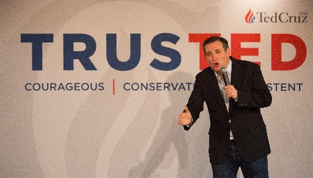Texas Sen. Ted Cruz, here stumping in Illinois on March 14, 2016, has an ever-changing Truth-O-Meter record (Getty Images photo).