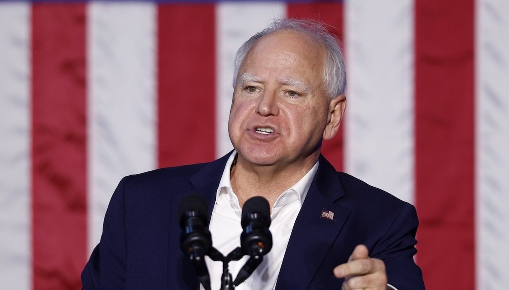 Democratic vice presidential candidate Tim Walz speaks at a campaign event in Grand Rapids, Mich., on Sept. 12, 2024. (AP)