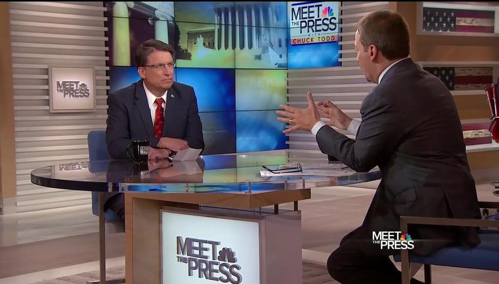 N.C. Gov. Pat McCrory defended his state's HB2 on "Meet the Press" April 17 in an interview with Chuck Todd. (NBC News)