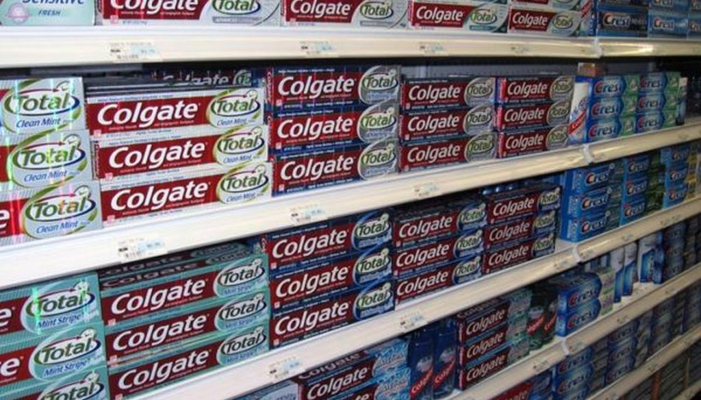 A fake news story used this photo of Colgate toothpaste and told consumers to get rid of it, but the U.S. Food and Drug Administration's rule about an ingredient did not apply to the toothpaste.
