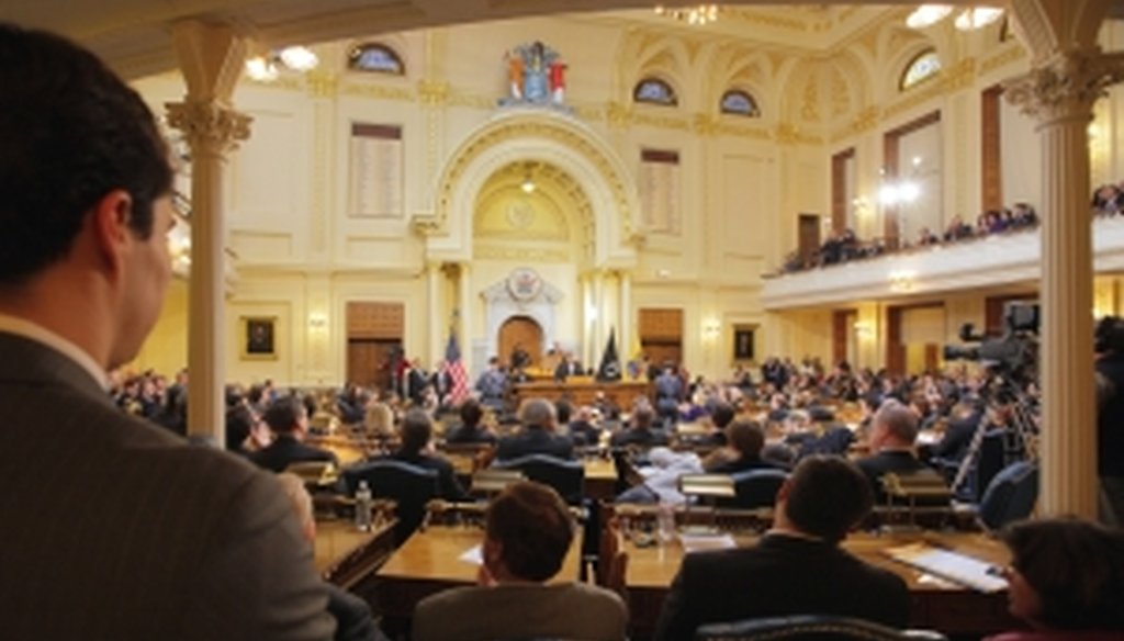PolitiFact New Jersey's rating of a claim by a state assemblyman is criticized by a reader. Here, the state Legislature gathers during a recent budget address.