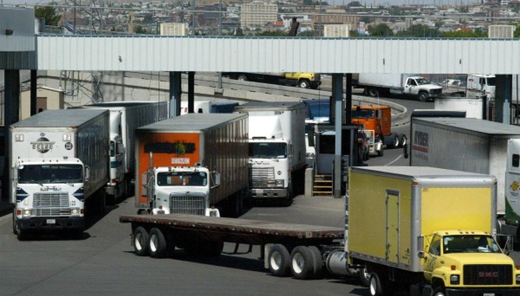 Rep. Roger Williams, R-Austin, said a lot of trucks enter the U.S. from Mexico without inspection. Mostly False, we found. (Associated Press photo, June 2004, El Paso).