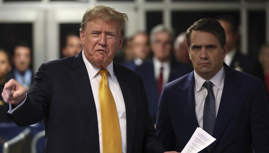 Former President Donald Trump speaks alongside his attorney, Todd Blanche, May 21, 2024, following the day's proceedings in his trial  in Manhattan Criminal Court in New York. (AP)