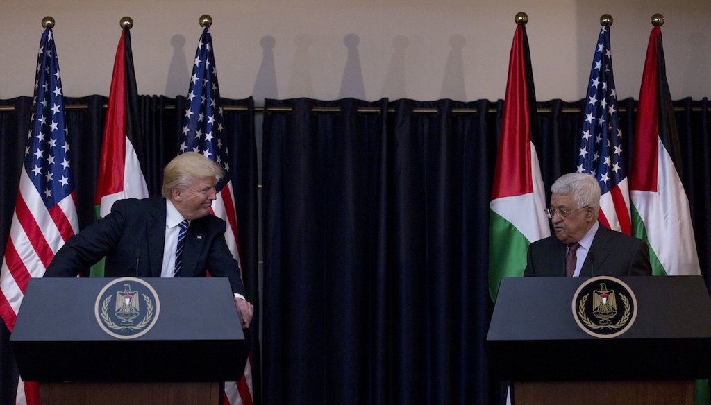 Palestinian President Mahmoud Abbas and U.S. President Donald Trump deliver a statement, May 23, 2017, following their meeting in the West Bank city of Bethlehem. (AP)