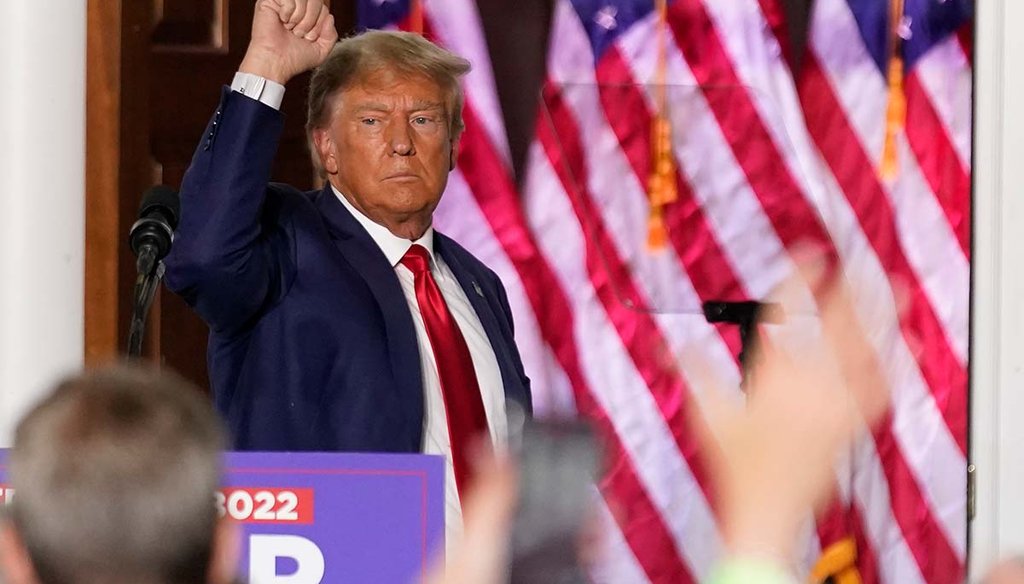 Former President Donald Trump gestures after speaking June 13, 2023, at Trump National Golf Club in Bedminster, N.J. (AP)