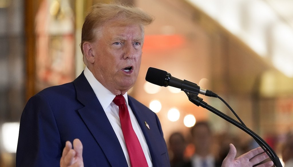 Former President Donald Trump speaks during a news conference at Trump Tower, May 31, 2024, in New York. A day after a New York jury found him guilty of 34 felony charges, Trump addressed the conviction and said he planned to appeal. (AP)