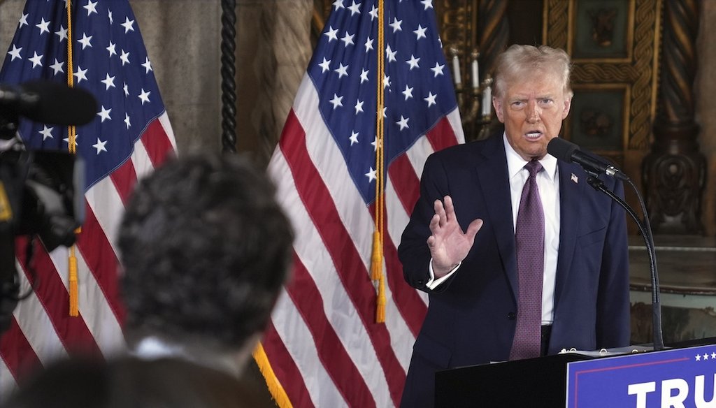 President-elect Donald Trump speaks Jan. 7, 2025, during a news conference at Mar-a-Lago, in Palm Beach, Fla. (AP)