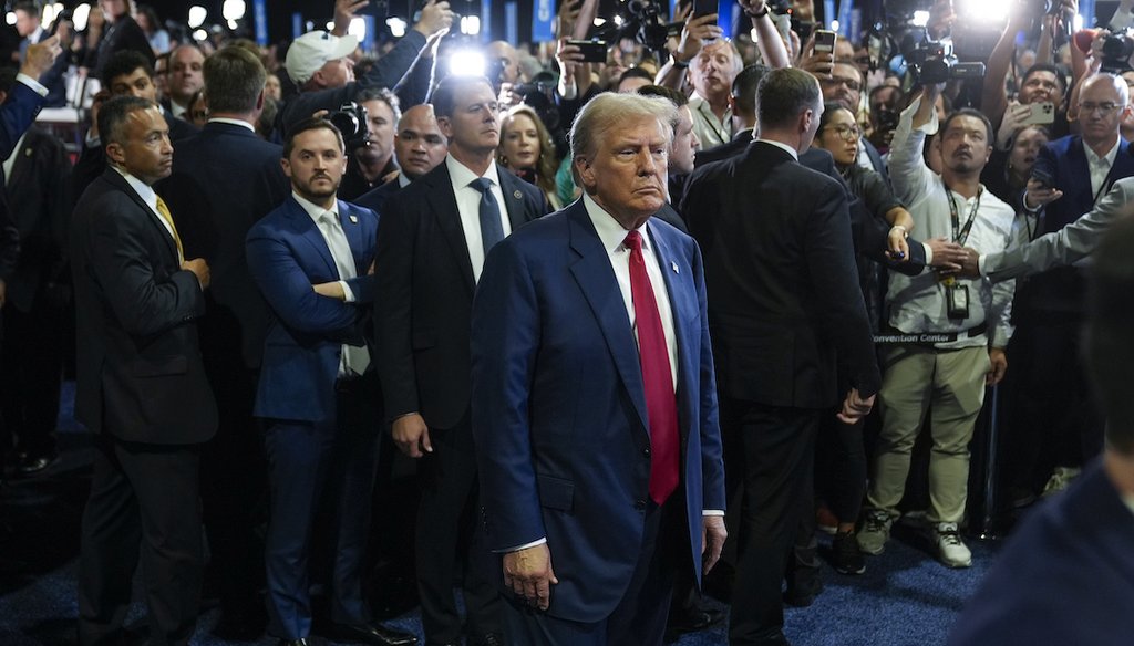 Former President Donald Trump arrives in the spin room after a Sept. 10, 2024, presidential debate withVice President Kamala Harris in Philadelphia. (AP)